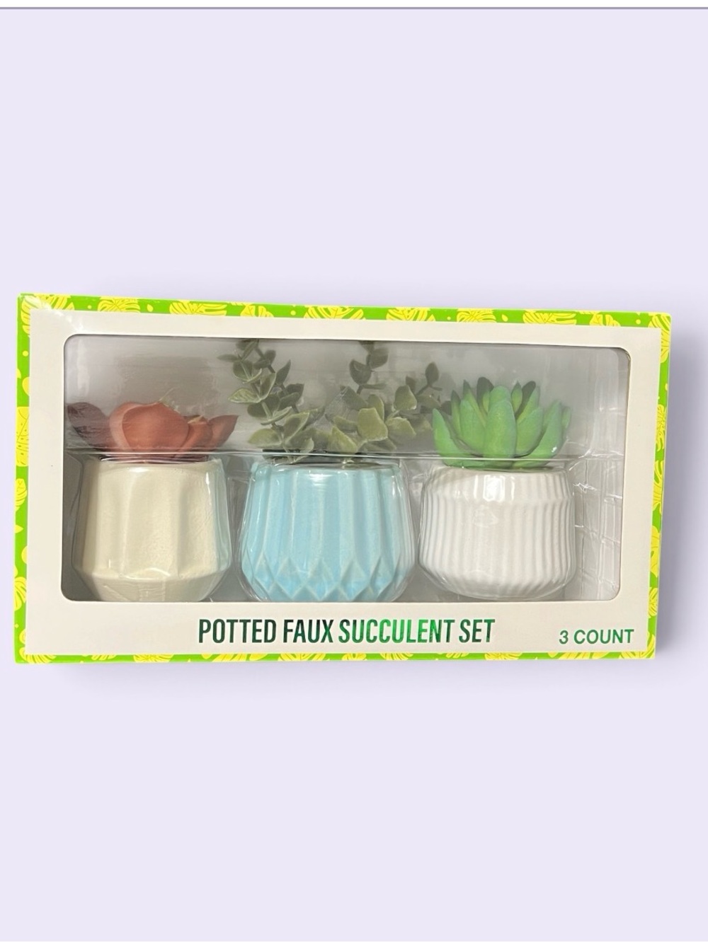 Festive choice Potted Faux Succulent Set - Cream, Blue, White